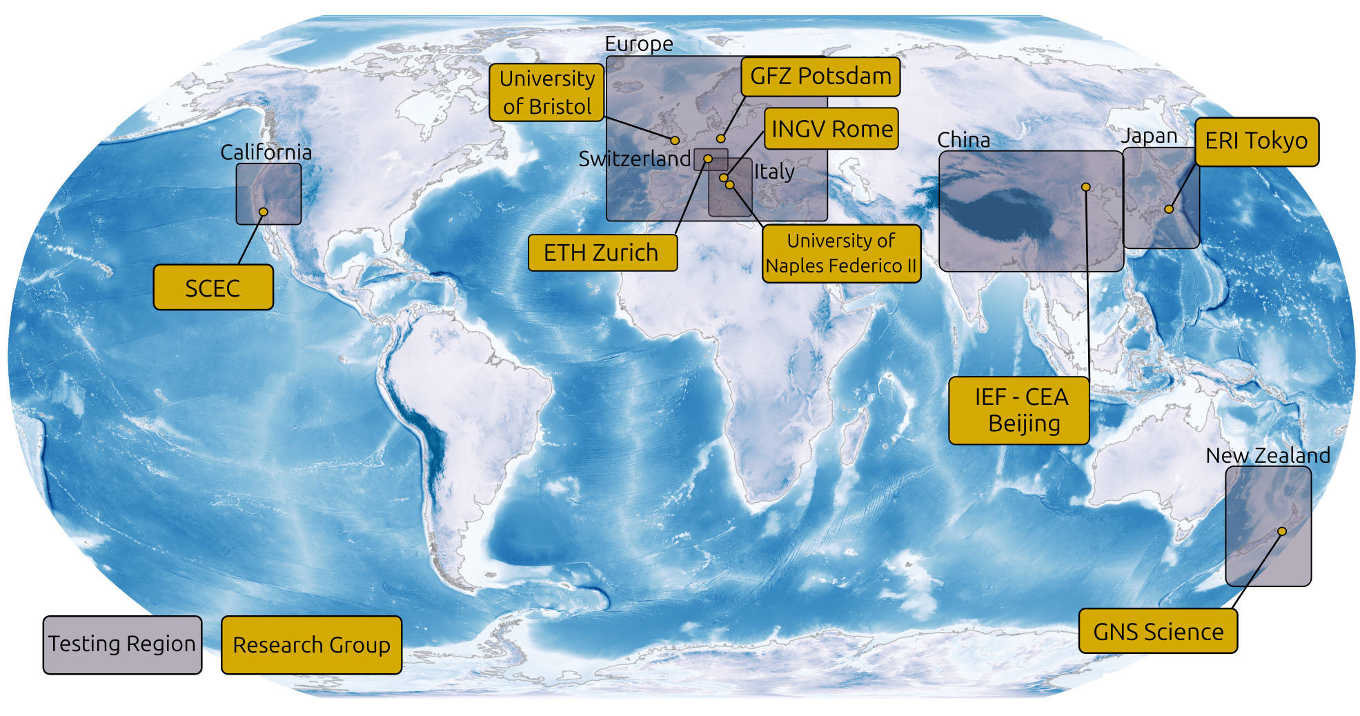 CSEP Testing Regions and Research Groups